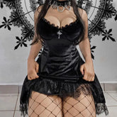 Solid Color Velvet Sleeveless Lace Mini Dress